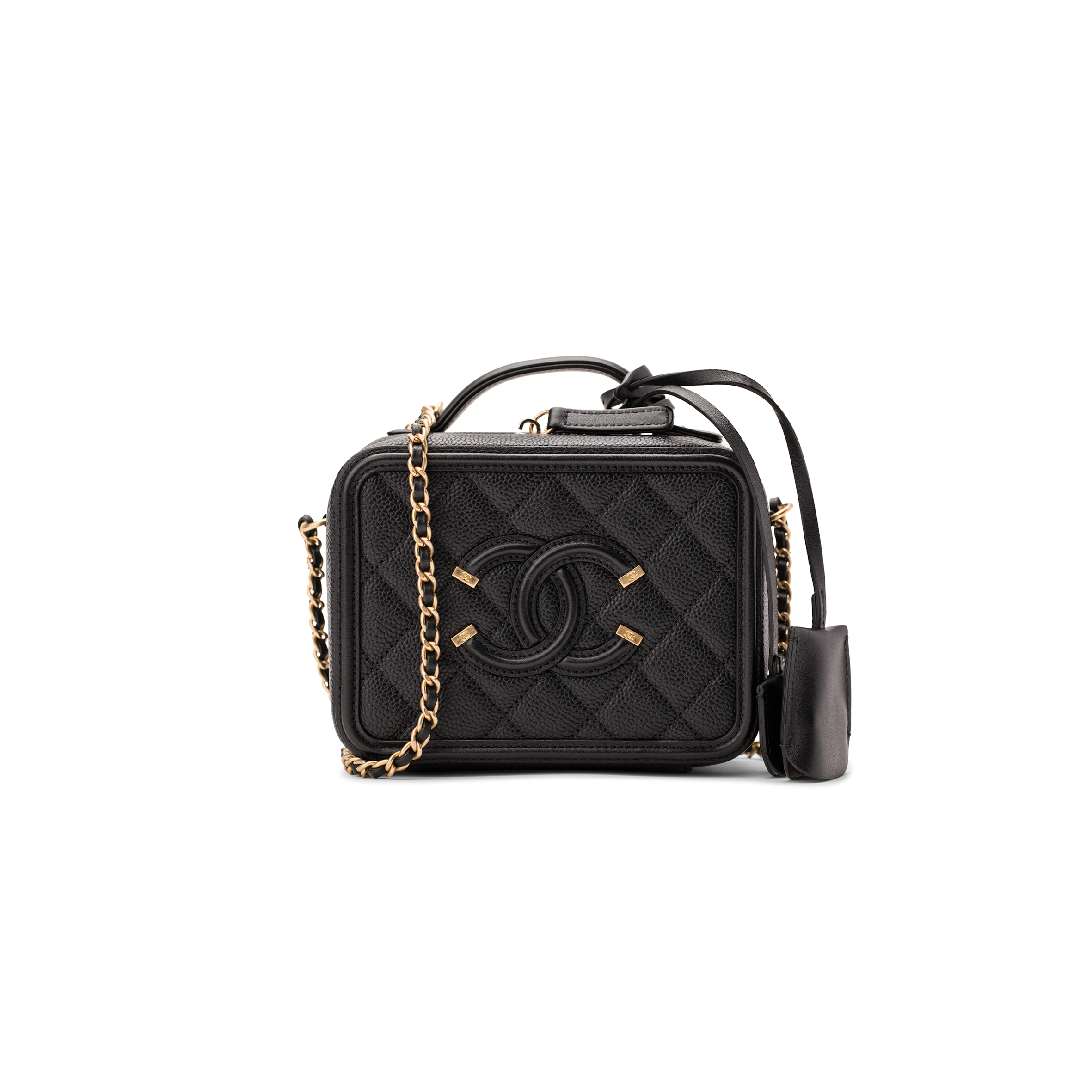 CHANEL CAVIAR QUILTED SMALL FILIGREE VANITY CASE BLACK (16*13*7cm)